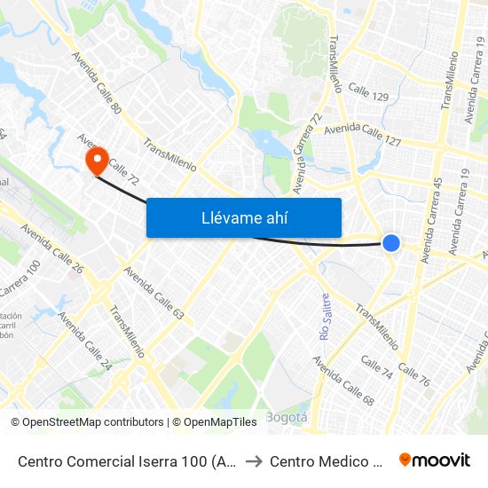 Centro Comercial Iserra 100 (Ac 100 - Kr 54) (B) to Centro Medico Colsudsdio map