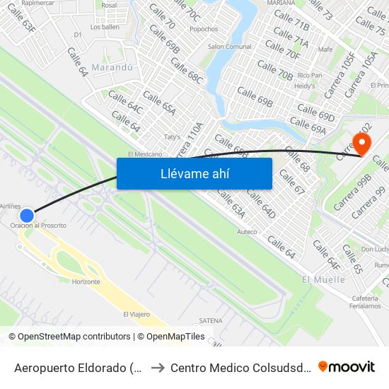 Aeropuerto Eldorado (B) to Centro Medico Colsudsdio map