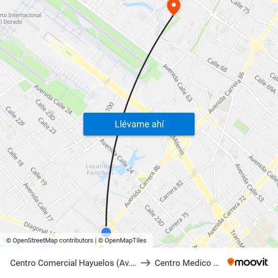 Centro Comercial Hayuelos (Av. C. De Cali - Cl 20) to Centro Medico Colsudsdio map