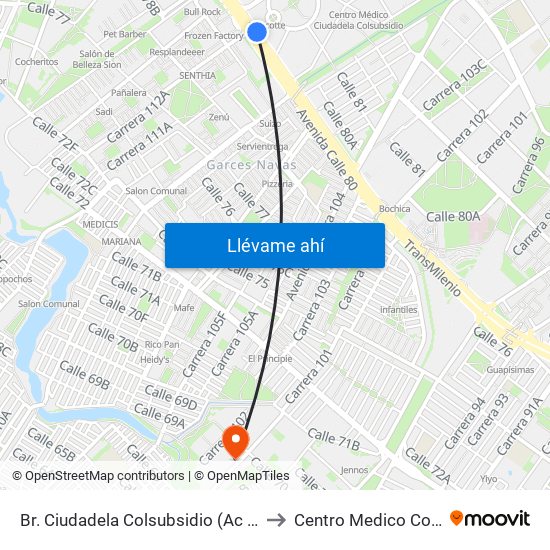 Br. Ciudadela Colsubsidio (Ac 80 - Kr 112a) to Centro Medico Colsudsdio map