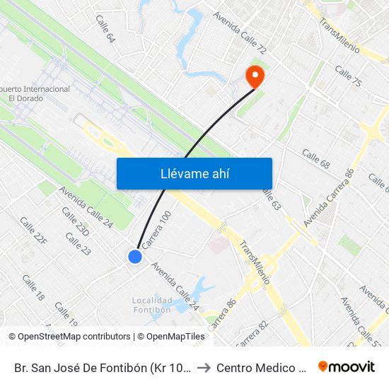 Br. San José De Fontibón (Kr 100 - Av. Esperanza) to Centro Medico Colsudsdio map