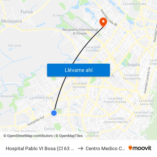 Hospital Pablo VI Bosa (Cl 63 Sur - Kr 77g) (A) to Centro Medico Colsudsdio map