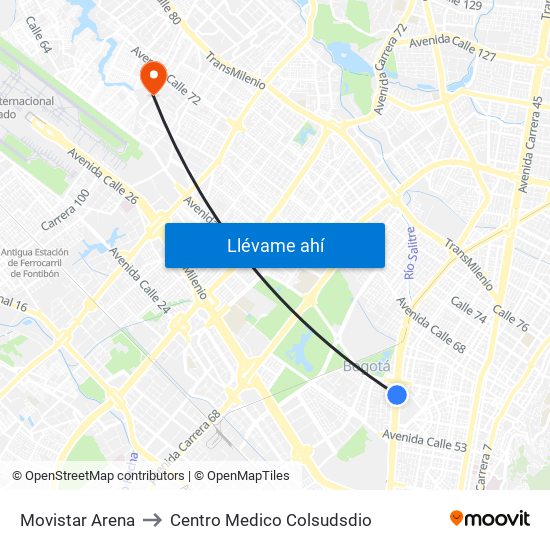 Movistar Arena to Centro Medico Colsudsdio map