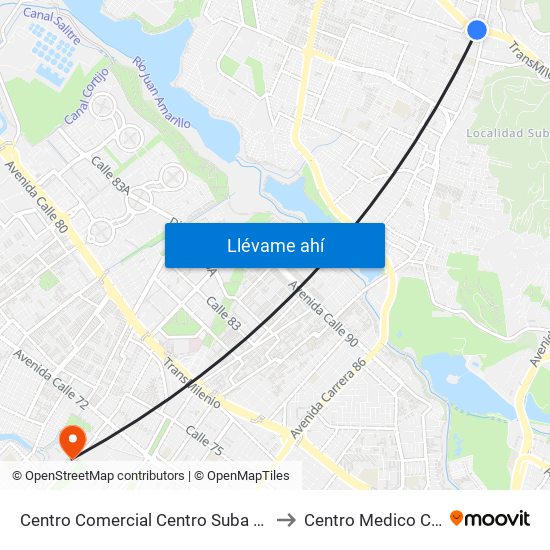 Centro Comercial Centro Suba (Av. Suba - Kr 91) to Centro Medico Colsudsdio map