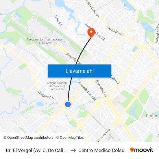 Br. El Vergel (Av. C. De Cali - Cl 18) to Centro Medico Colsudsdio map