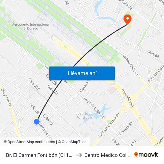 Br. El Carmen Fontibón (Cl 17 - Kr 100) to Centro Medico Colsudsdio map