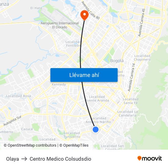Olaya to Centro Medico Colsudsdio map
