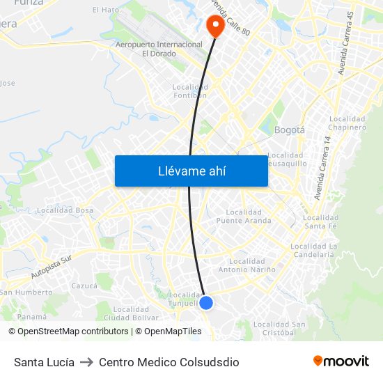 Santa Lucía to Centro Medico Colsudsdio map