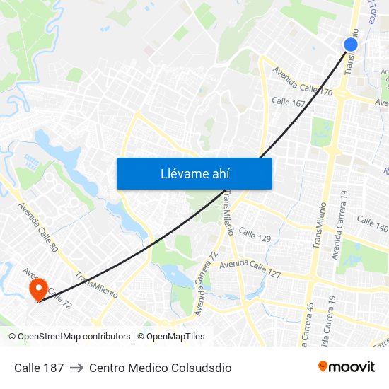 Calle 187 to Centro Medico Colsudsdio map
