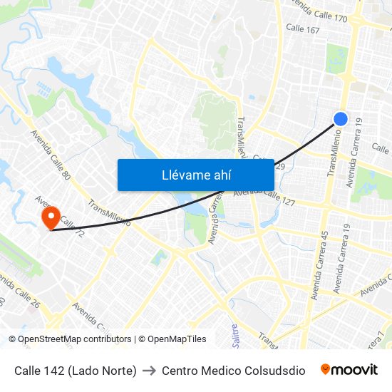 Calle 142 (Lado Norte) to Centro Medico Colsudsdio map