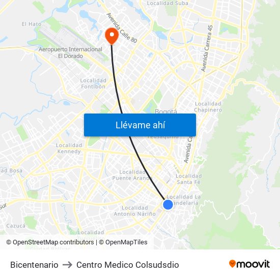 Bicentenario to Centro Medico Colsudsdio map