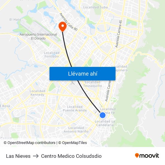 Las Nieves to Centro Medico Colsudsdio map