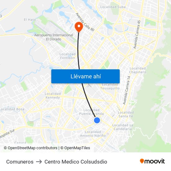 Comuneros to Centro Medico Colsudsdio map