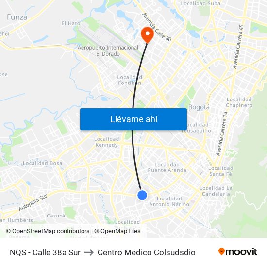 NQS - Calle 38a Sur to Centro Medico Colsudsdio map