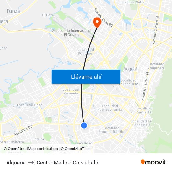 Alquería to Centro Medico Colsudsdio map