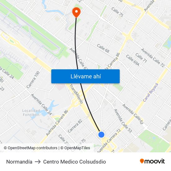 Normandía to Centro Medico Colsudsdio map