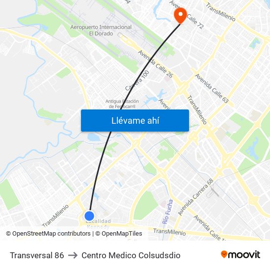 Transversal 86 to Centro Medico Colsudsdio map