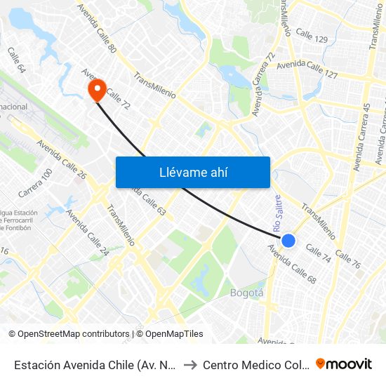 Estación Avenida Chile (Av. NQS - Cl 71c) to Centro Medico Colsudsdio map