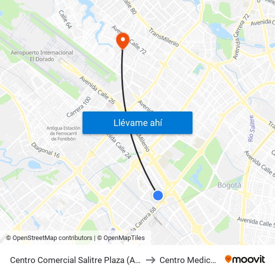 Centro Comercial Salitre Plaza (Av. La Esperanza - Kr 68a) to Centro Medico Colsudsdio map