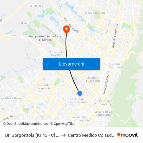 Br. Gorgonzola (Kr 43 - Cl 12b) to Centro Medico Colsudsdio map