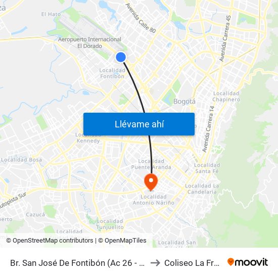 Br. San José De Fontibón (Ac 26 - Kr 96a) to Coliseo La Fragua map