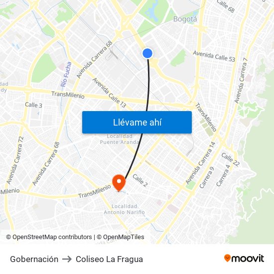 Gobernación to Coliseo La Fragua map