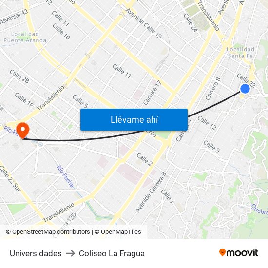 Universidades to Coliseo La Fragua map