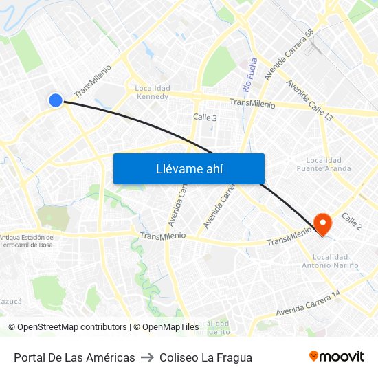 Portal De Las Américas to Coliseo La Fragua map