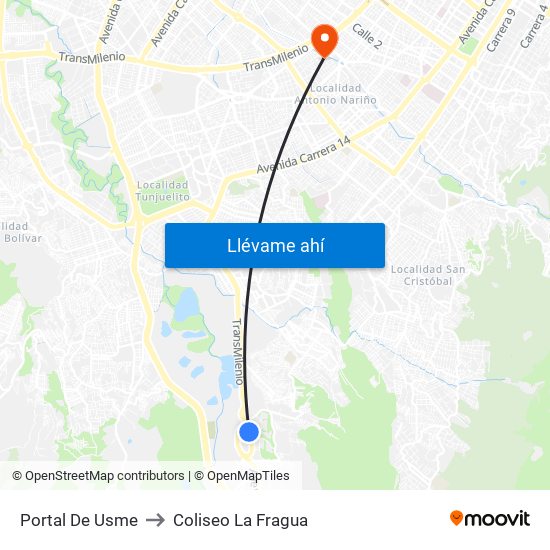 Portal De Usme to Coliseo La Fragua map