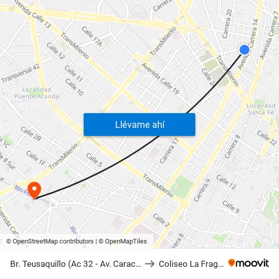 Br. Teusaquillo (Ac 32 - Av. Caracas) to Coliseo La Fragua map