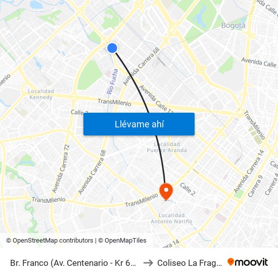 Br. Franco (Av. Centenario - Kr 69b) to Coliseo La Fragua map