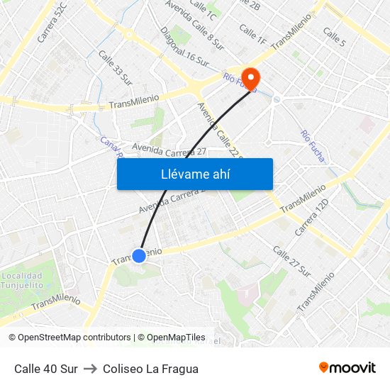 Calle 40 Sur to Coliseo La Fragua map