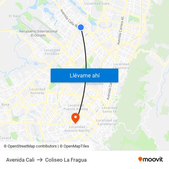 Avenida Cali to Coliseo La Fragua map