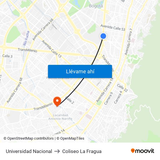 Universidad Nacional to Coliseo La Fragua map