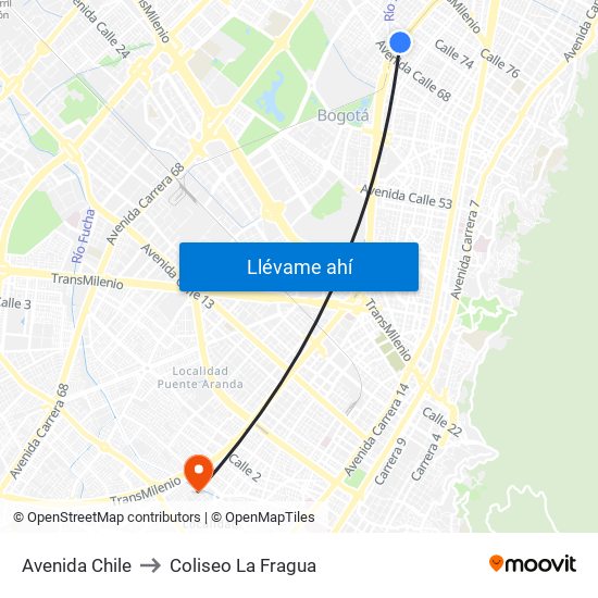 Avenida Chile to Coliseo La Fragua map
