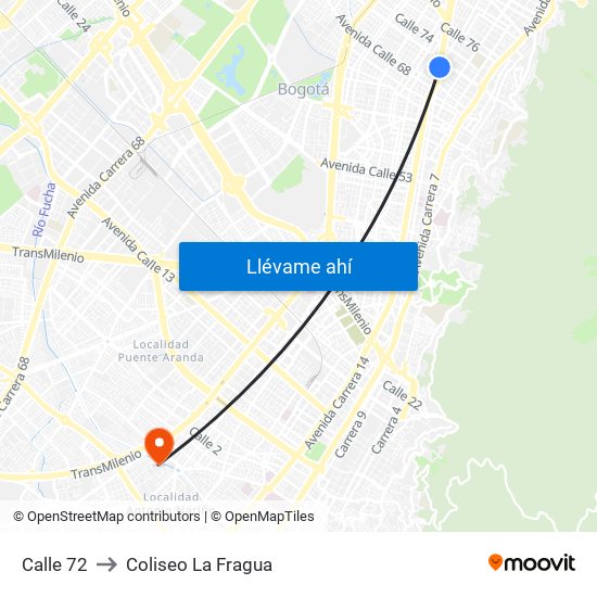 Calle 72 to Coliseo La Fragua map