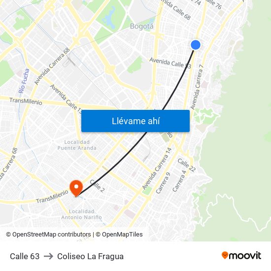 Calle 63 to Coliseo La Fragua map