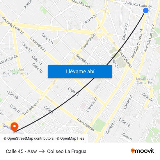 Calle 45 - Asw to Coliseo La Fragua map