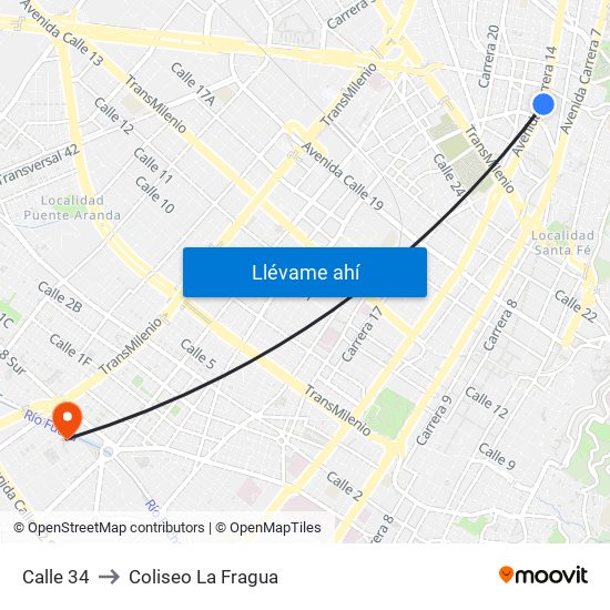 Calle 34 to Coliseo La Fragua map
