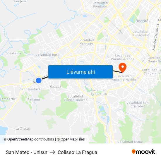 San Mateo - Unisur to Coliseo La Fragua map