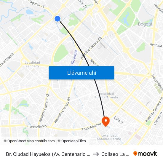 Br. Ciudad Hayuelos (Av. Centenario - Av. C. De Cali) to Coliseo La Fragua map