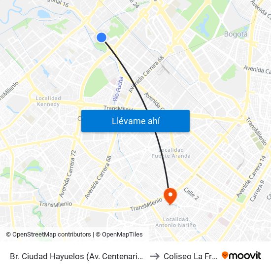 Br. Ciudad Hayuelos (Av. Centenario - Kr 78g) to Coliseo La Fragua map