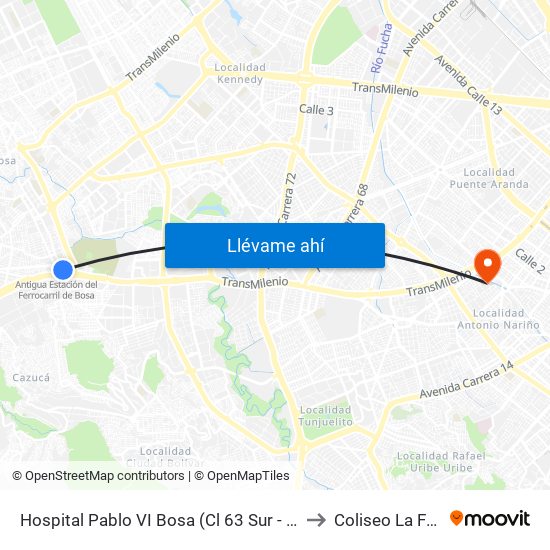 Hospital Pablo VI Bosa (Cl 63 Sur - Kr 77g) (A) to Coliseo La Fragua map