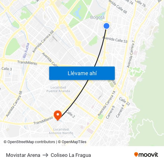 Movistar Arena to Coliseo La Fragua map