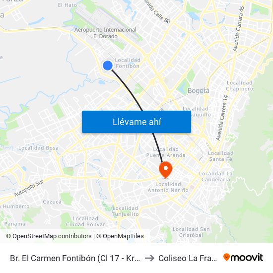 Br. El Carmen Fontibón (Cl 17 - Kr 100) to Coliseo La Fragua map