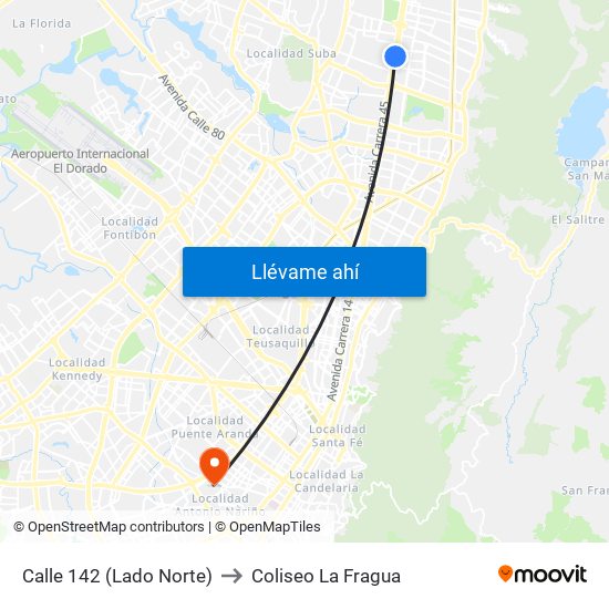 Calle 142 (Lado Norte) to Coliseo La Fragua map