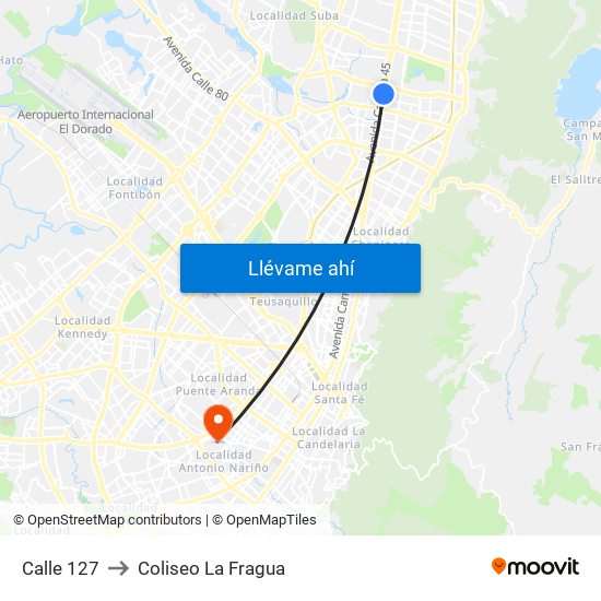 Calle 127 to Coliseo La Fragua map