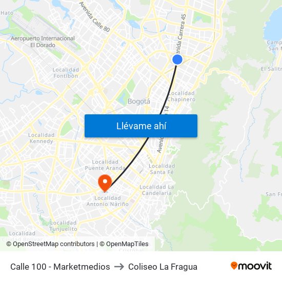 Calle 100 - Marketmedios to Coliseo La Fragua map