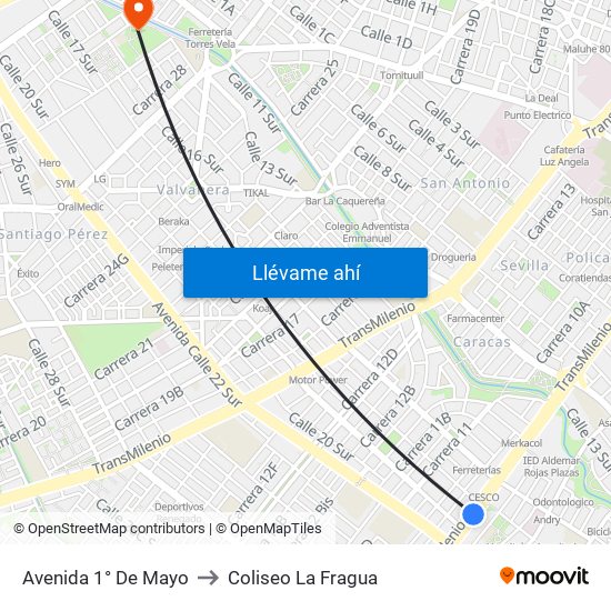 Avenida 1° De Mayo to Coliseo La Fragua map