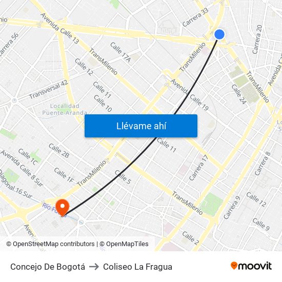 Concejo De Bogotá to Coliseo La Fragua map